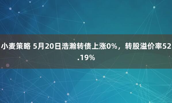 小麦策略 5月20日浩瀚转债上涨0%，转股溢价率52.19%